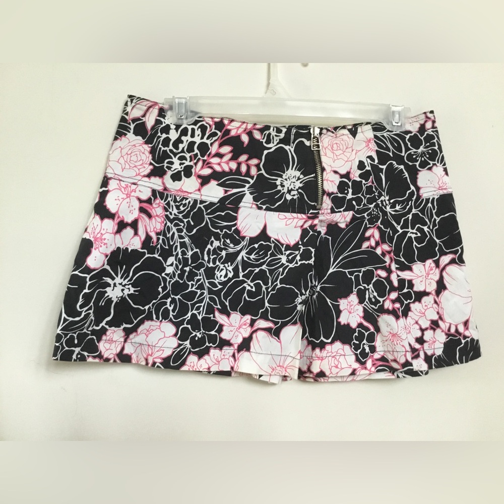 Floral Cotton Black and Pink Mini Skirt